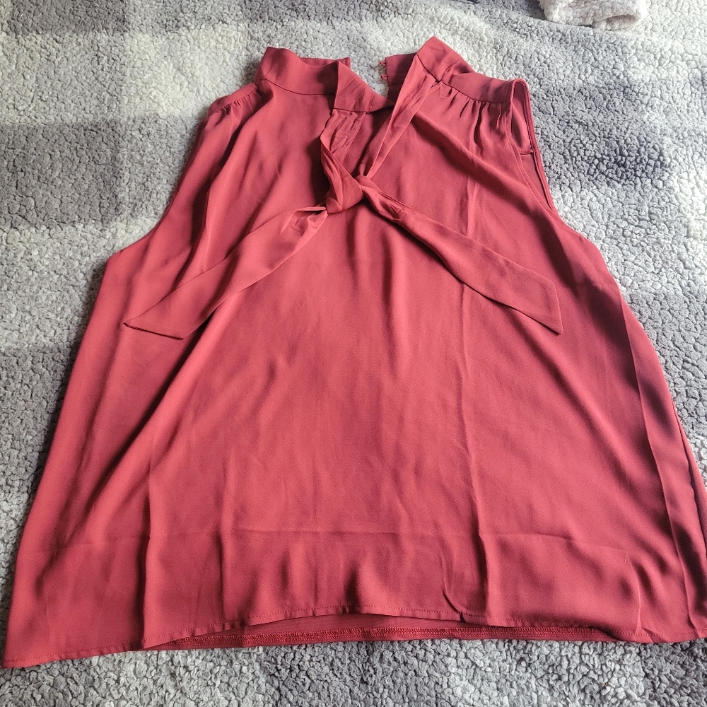 Ann Taylor Sleeveless Tie-Neck Blouse | Size XL | Burgundy